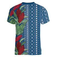 Women's Day Samoa Malu Tattoo Inspired Mix Teuila Women V-Neck T-Shirt Royal Blue LT7 - Polynesian Pride