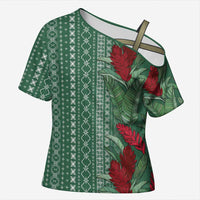 Women's Day Samoa Malu Tattoo Inspired Mix Teuila Cross Shoulder Shirt Sage Green LT7 Female Sage Green - Polynesian Pride