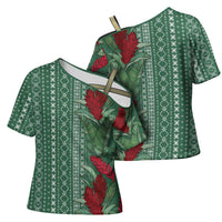 Women's Day Samoa Malu Tattoo Inspired Mix Teuila Cross Shoulder Shirt Sage Green LT7 - Polynesian Pride