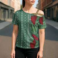 Women's Day Samoa Malu Tattoo Inspired Mix Teuila Cross Shoulder Shirt Sage Green LT7 - Polynesian Pride