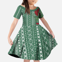 Women's Day Samoa Malu Tattoo Inspired Mix Teuila Family Matching Short Sleeve Bodycon Dress and Hawaiian Shirt Sage Green