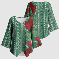 Women's Day Samoa Malu Tattoo Inspired Mix Teuila Kimono Sleeve Blouse Sage Green LT7 - Polynesian Pride