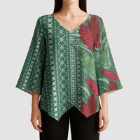 Women's Day Samoa Malu Tattoo Inspired Mix Teuila Kimono Sleeve Blouse Sage Green LT7 - Polynesian Pride