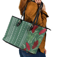 Women's Day Samoa Malu Tattoo Inspired Mix Teuila Leather Tote Bag Sage Green LT7 - Polynesian Pride