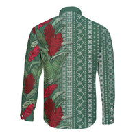 Women's Day Samoa Malu Tattoo Inspired Mix Teuila Long Sleeve Button Shirt Sage Green LT7 - Polynesian Pride