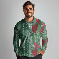 Women's Day Samoa Malu Tattoo Inspired Mix Teuila Long Sleeve Polo Shirt Sage Green LT7 - Polynesian Pride
