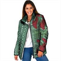 Women's Day Samoa Malu Tattoo Inspired Mix Teuila Padded Jacket Sage Green LT7 Women Sage Green - Polynesian Pride