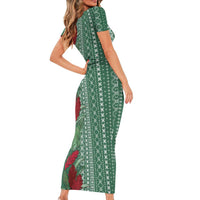 Women's Day Samoa Malu Tattoo Inspired Mix Teuila Short Sleeve Bodycon Dress Sage Green LT7 - Polynesian Pride
