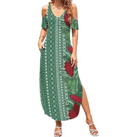 Women's Day Samoa Malu Tattoo Inspired Mix Teuila Summer Maxi Dress Sage Green LT7 Women Sage Green - Polynesian Pride