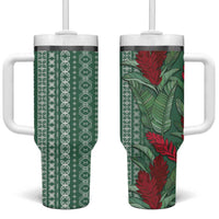 Women's Day Samoa Malu Tattoo Inspired Mix Teuila Tumbler With Handle Sage Green LT7 One Size: 40 oz Sage Green - Polynesian Pride