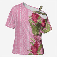 Women's Day Samoa Malu Tattoo Inspired Mix Teuila Cross Shoulder Shirt Rose Pink LT7 Female Rose Pink - Polynesian Pride