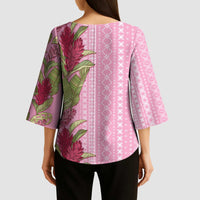 Women's Day Samoa Malu Tattoo Inspired Mix Teuila Kimono Sleeve Blouse Rose Pink LT7 - Polynesian Pride
