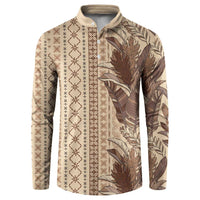 Women's Day Samoa Malu Tattoo Inspired Mix Teuila Button Sweatshirt Vintage Tapa LT7 Beige - Polynesian Pride