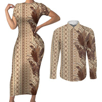 Women's Day Samoa Malu Tattoo Inspired Mix Teuila Couples Matching Short Sleeve Bodycon Dress and Long Sleeve Button Shirt Vintage Tapa