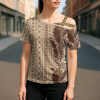 Women's Day Samoa Malu Tattoo Inspired Mix Teuila Cross Shoulder Shirt Vintage Tapa LT7 - Polynesian Pride