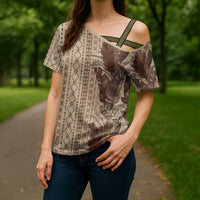 Women's Day Samoa Malu Tattoo Inspired Mix Teuila Cross Shoulder Shirt Vintage Tapa LT7 - Polynesian Pride