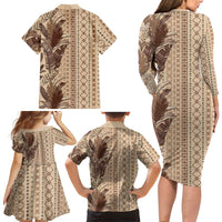 Women's Day Samoa Malu Tattoo Inspired Mix Teuila Family Matching Long Sleeve Bodycon Dress and Hawaiian Shirt Vintage Tapa