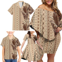 Women's Day Samoa Malu Tattoo Inspired Mix Teuila Family Matching Off Shoulder Short Dress and Hawaiian Shirt Vintage Tapa