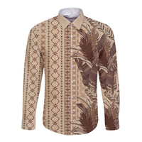 Women's Day Samoa Malu Tattoo Inspired Mix Teuila Long Sleeve Button Shirt Vintage Tapa LT7 Unisex Beige - Polynesian Pride