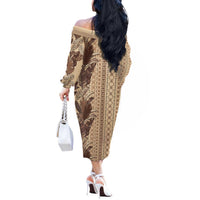 Women's Day Samoa Malu Tattoo Inspired Mix Teuila Off The Shoulder Long Sleeve Dress Vintage Tapa