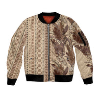 Women's Day Samoa Malu Tattoo Inspired Mix Teuila Sleeve Zip Bomber Jacket Vintage Tapa LT7 Unisex Beige - Polynesian Pride