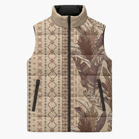 Women's Day Samoa Malu Tattoo Inspired Mix Teuila Sleeveless Puffer Jacket Vintage Tapa LT7 Unisex Beige - Polynesian Pride
