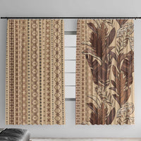 Women's Day Samoa Malu Tattoo Inspired Mix Teuila Window Curtain Vintage Tapa LT7 With Hooks Beige - Polynesian Pride