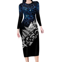 Maori Matariki Family Matching Long Sleeve Bodycon Dress and Hawaiian Shirt Landscape Styled Fern - Galaxy