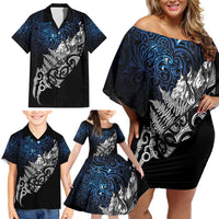 Maori Matariki Family Matching Off Shoulder Short Dress and Hawaiian Shirt Landscape Styled Fern - Galaxy