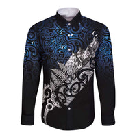 Maori Matariki Long Sleeve Button Shirt Landscape Styled Fern - Galaxy