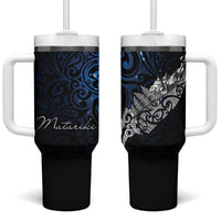Maori Matariki Tumbler With Handle Landscape Styled Fern - Galaxy LT7 One Size: 40 oz Black - Polynesian Pride