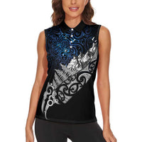 Maori Matariki Women Sleeveless Polo Shirt Landscape Styled Fern - Galaxy