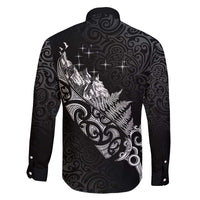 Maori Matariki Family Matching Off The Shoulder Long Sleeve Dress and Hawaiian Shirt Landscape Styled Fern - Monochrome