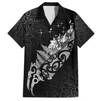 Maori Matariki Family Matching Off Shoulder Maxi Dress and Hawaiian Shirt Landscape Styled Fern - Monochrome