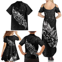Maori Matariki Family Matching Summer Maxi Dress and Hawaiian Shirt Landscape Styled Fern - Monochrome