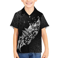 Maori Matariki Kid Hawaiian Shirt Landscape Styled Fern - Monochrome