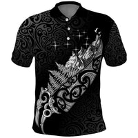 Maori Matariki Polo Shirt Landscape Styled Fern - Monochrome