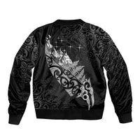 Maori Matariki Sleeve Zip Bomber Jacket Landscape Styled Fern - Monochrome