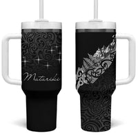 Maori Matariki Tumbler With Handle Landscape Styled Fern - Monochrome LT7 One Size: 40 oz Black - Polynesian Pride