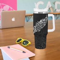 Maori Matariki Tumbler With Handle Landscape Styled Fern - Monochrome LT7 - Polynesian Pride