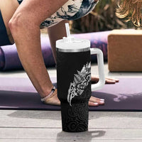Maori Matariki Tumbler With Handle Landscape Styled Fern - Monochrome LT7 - Polynesian Pride