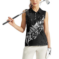 Maori Matariki Women Sleeveless Polo Shirt Landscape Styled Fern - Monochrome
