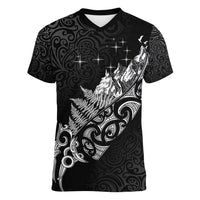 Maori Matariki Women V-Neck T-Shirt Landscape Styled Fern - Monochrome
