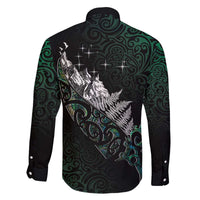 Maori Matariki Family Matching Off The Shoulder Long Sleeve Dress and Hawaiian Shirt Landscape Styled Fern - Paua Shell