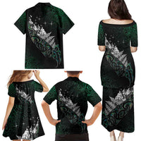 Maori Matariki Family Matching Puletasi and Hawaiian Shirt Landscape Styled Fern - Paua Shell