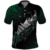 Maori Matariki Polo Shirt Landscape Styled Fern - Paua Shell