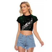 Maori Matariki Raglan Cropped T Shirt Landscape Styled Fern - Paua Shell
