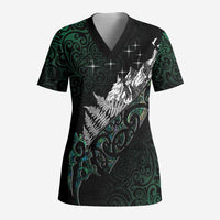 Maori Matariki Scrub Top Landscape Styled Fern - Paua Shell LT7 Adult Green - Polynesian Pride