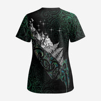Maori Matariki Scrub Top Landscape Styled Fern - Paua Shell LT7 - Polynesian Pride