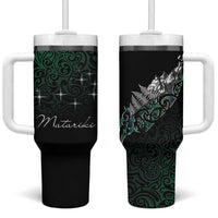Maori Matariki Tumbler With Handle Landscape Styled Fern - Paua Shell LT7 One Size: 40 oz Green - Polynesian Pride